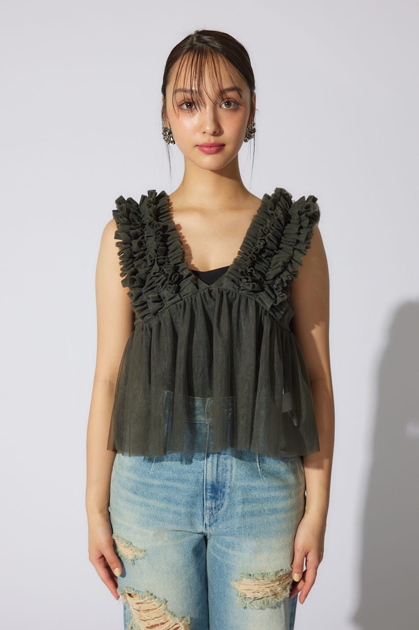 ボリュームチュールペプラムブラウス KHA S