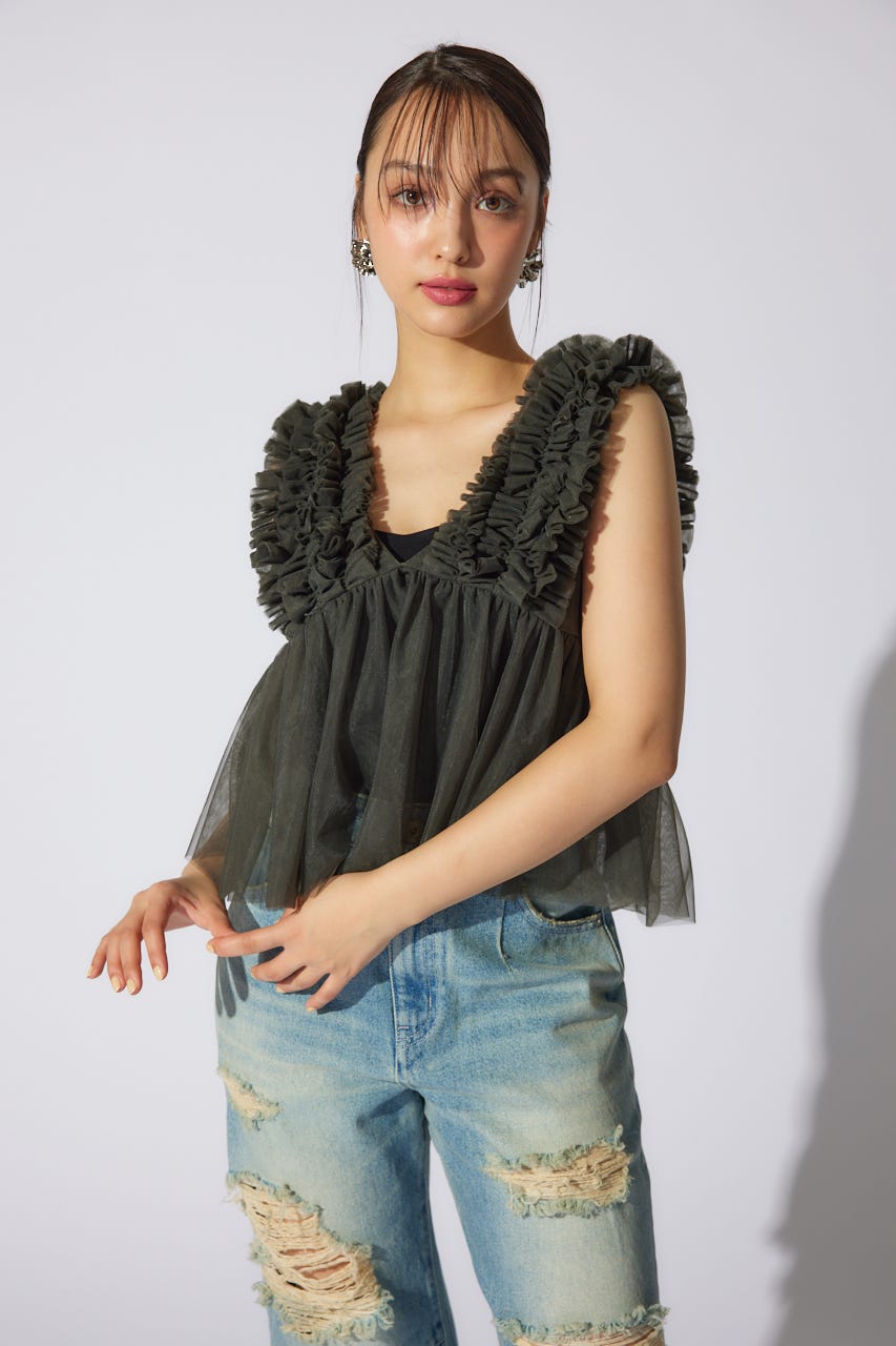 ボリュームチュールペプラムブラウス KHA S