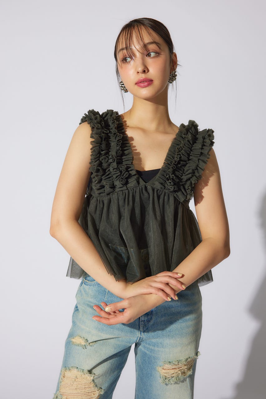 ボリュームチュールペプラムブラウス KHA S