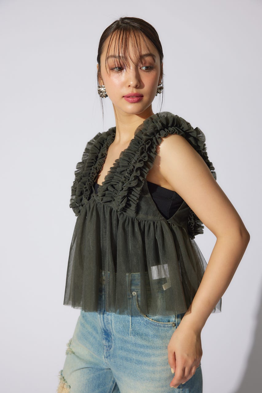 ボリュームチュールペプラムブラウス KHA S