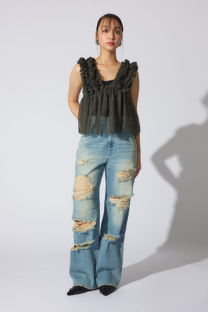 ボリュームチュールペプラムブラウス KHA S