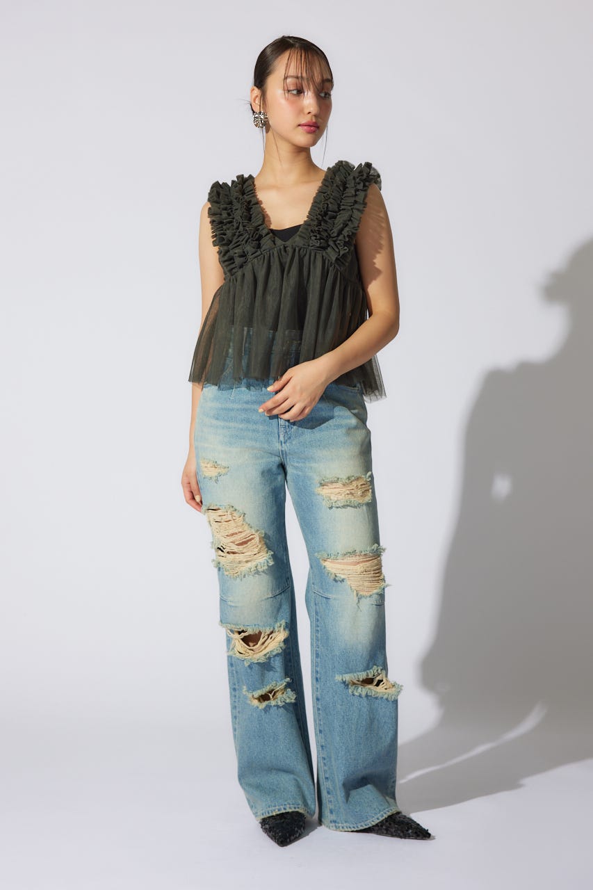 ボリュームチュールペプラムブラウス KHA S