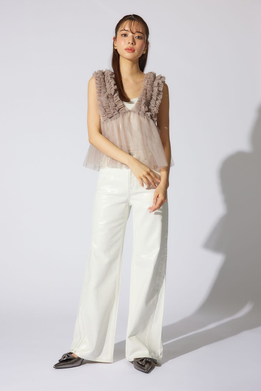 ボリュームチュールペプラムブラウス L/BEG M