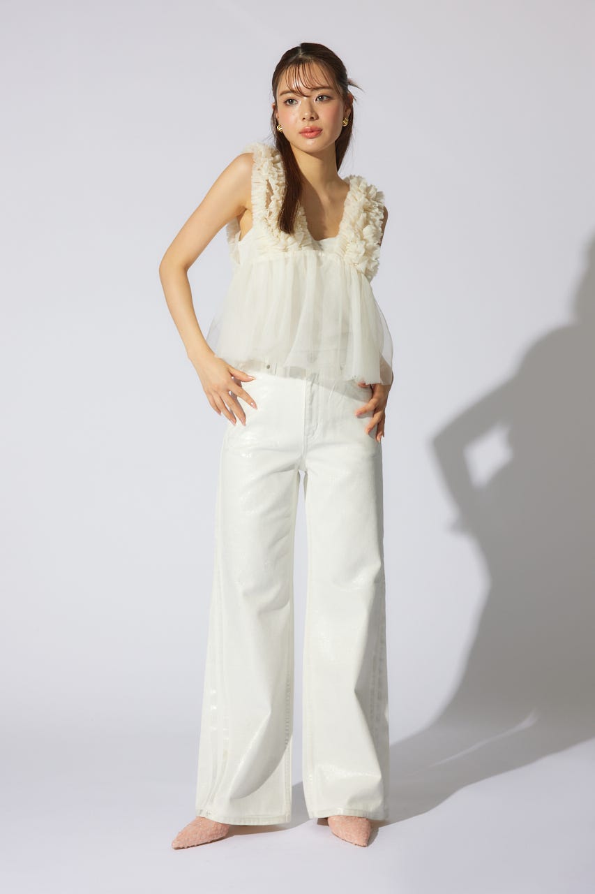 ボリュームチュールペプラムブラウス WHT S