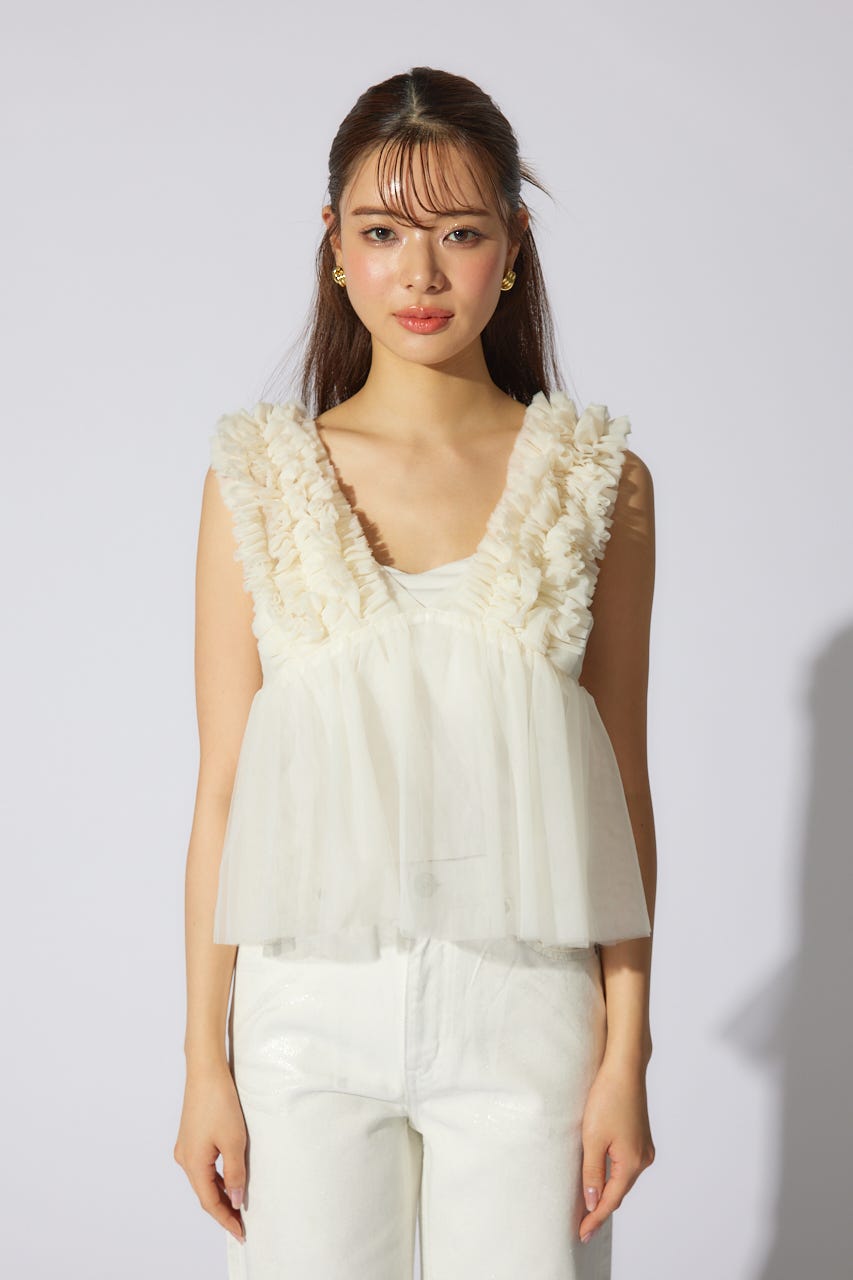 ボリュームチュールペプラムブラウス WHT S