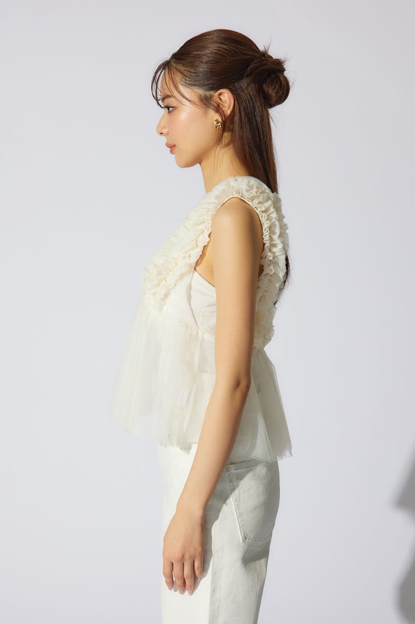 ボリュームチュールペプラムブラウス WHT S