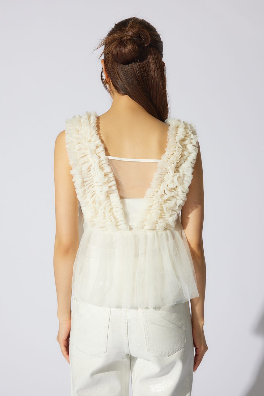 ボリュームチュールペプラムブラウス WHT S
