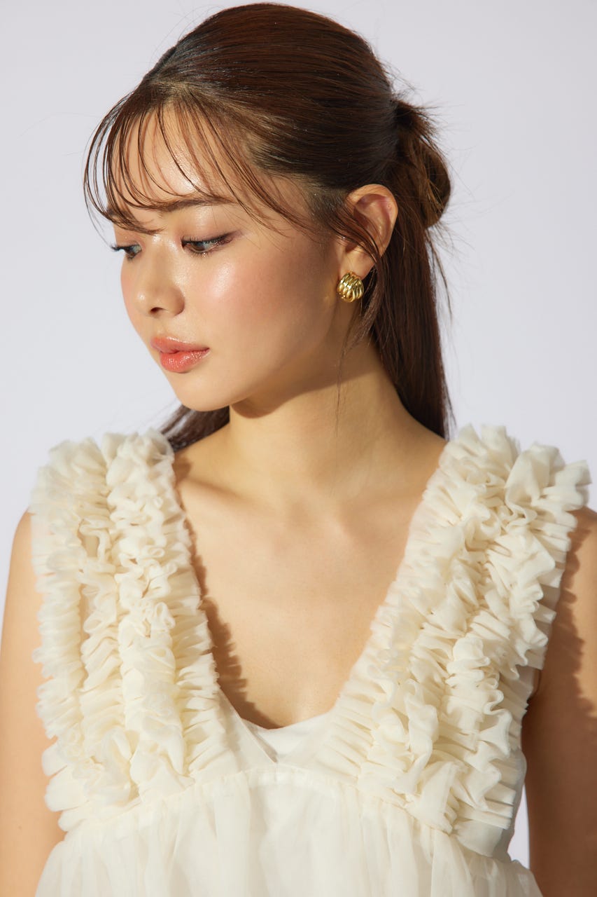 ボリュームチュールペプラムブラウス WHT S