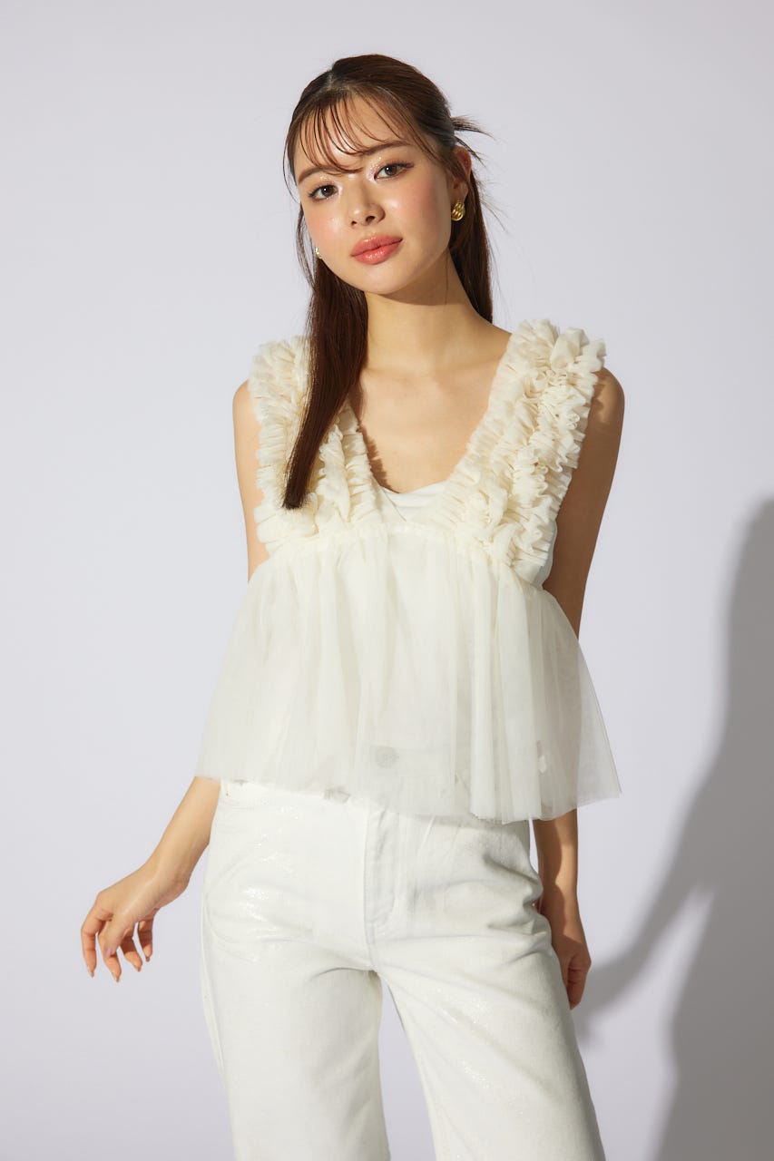 ボリュームチュールペプラムブラウス WHT S