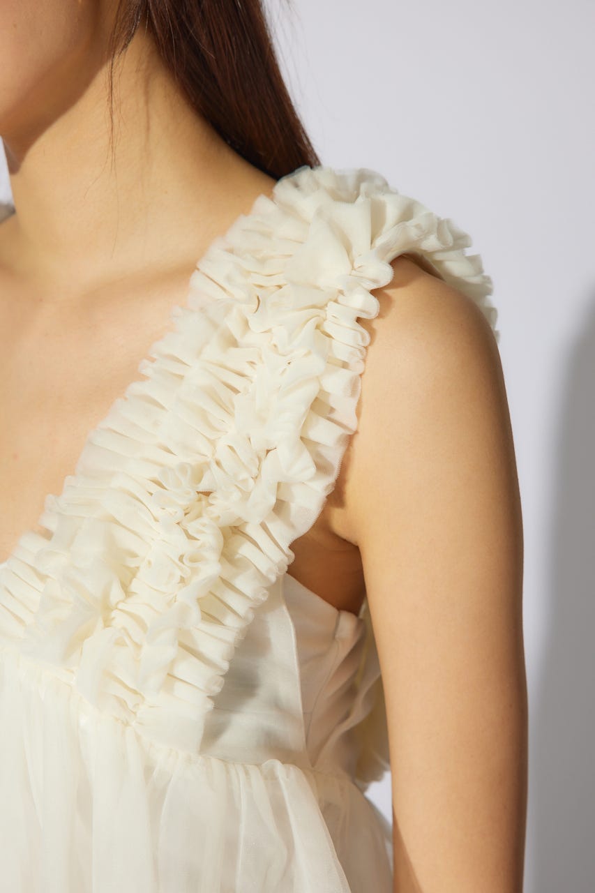 ボリュームチュールペプラムブラウス WHT S