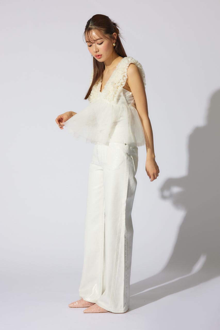 ボリュームチュールペプラムブラウス WHT S