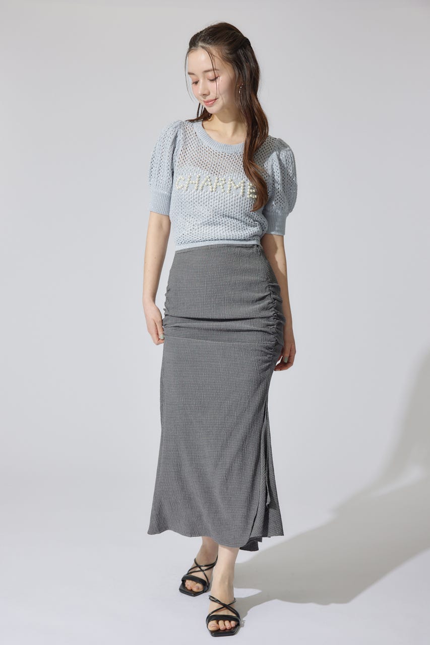 【AKB48 水島美結さん着用】ギャザーマーメイドジャストウエストスカート GRY M