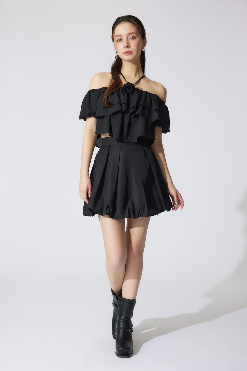 バルーンミニジャストウエストスコートショートパンツ BLK XS