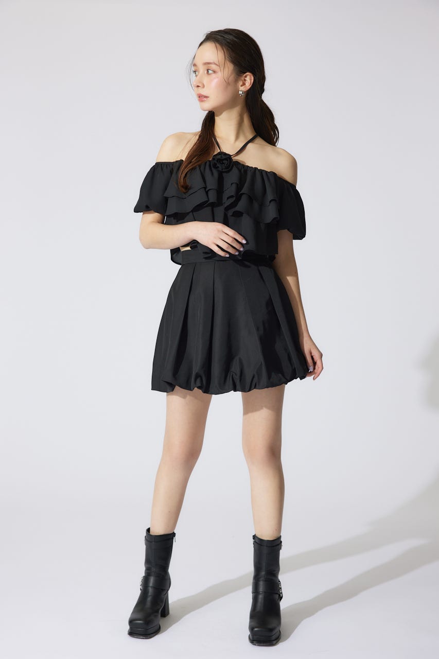 バルーンミニジャストウエストスコートショートパンツ BLK XS