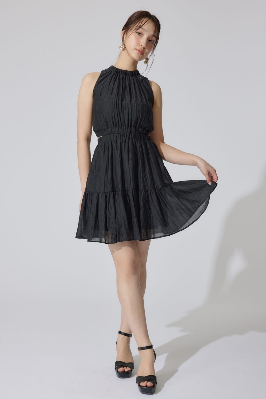 【AKB48 千葉恵里さん着用・女神ワンピ】ホルターネックギャザーミニフレアワンピース BLK S