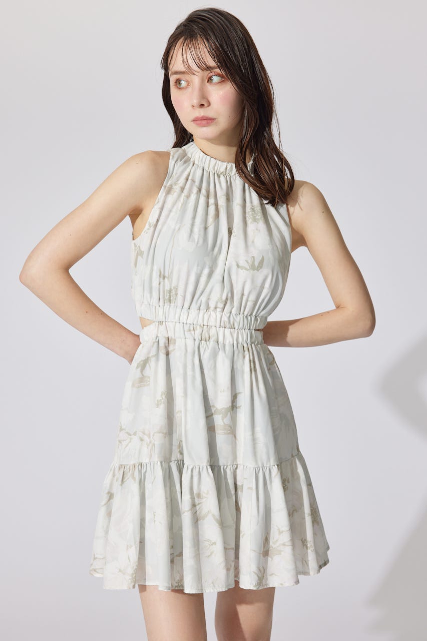 【AKB48 千葉恵里さん着用・女神ワンピ】【WEB限定カラー】ホルターネックギャザーミニフレアワンピース 柄PUR S