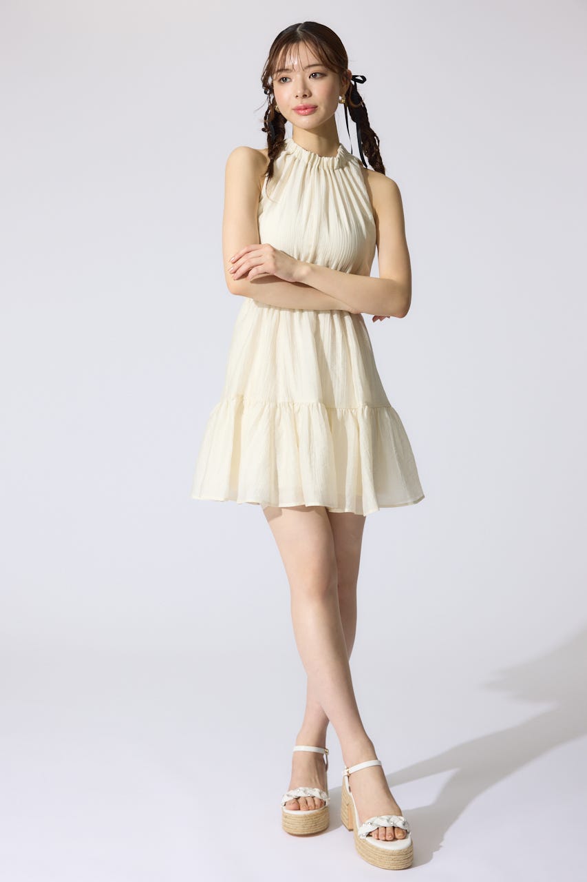 【AKB48 千葉恵里さん着用・女神ワンピ】ホルターネックギャザーミニフレアワンピース IVOY M
