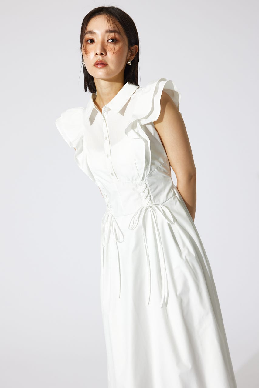 レースアップフリルワンピース WHT S
