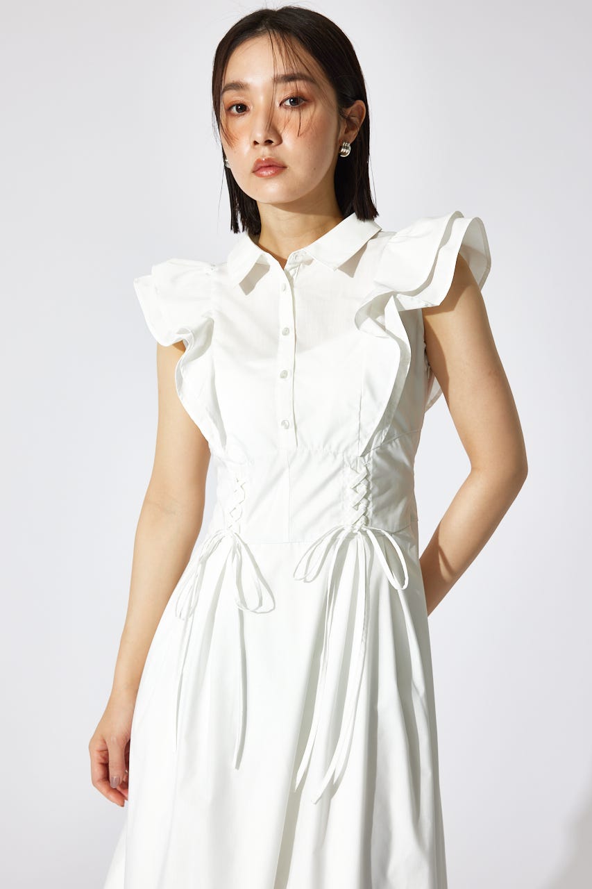 レースアップフリルワンピース WHT S