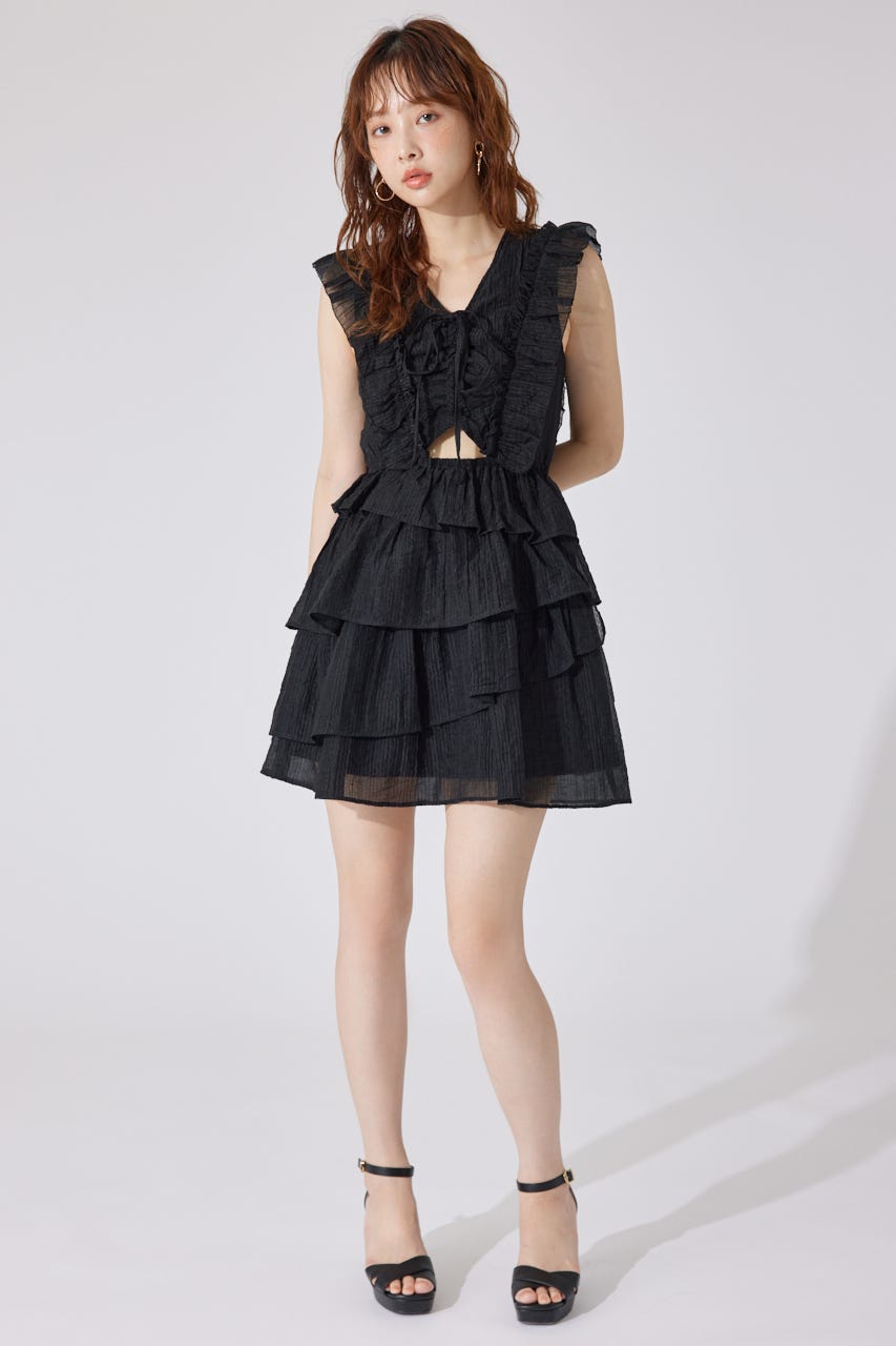 【AKB48 千葉恵里さん着用】ティアードフリルミニワンピース BLK M