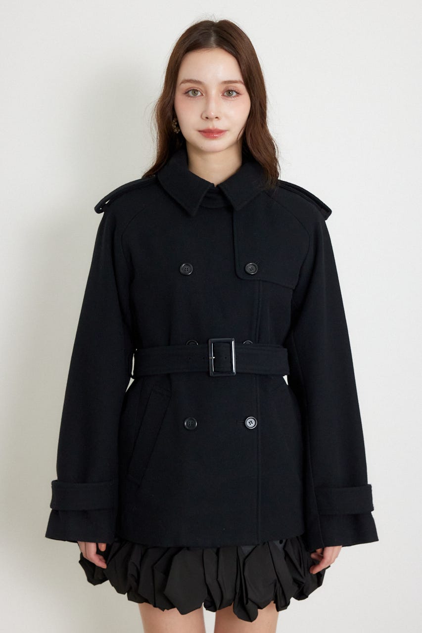 トレンチディテールショートコート BLK M