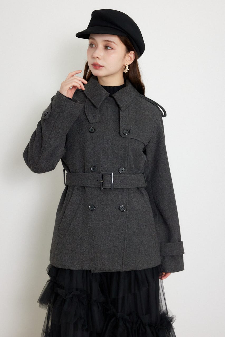 トレンチディテールショートコート GRY M