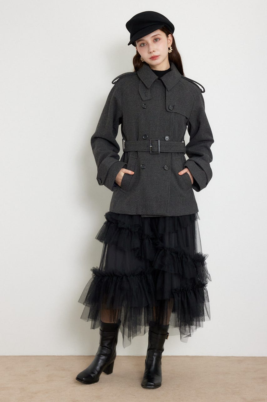 トレンチディテールショートコート GRY M