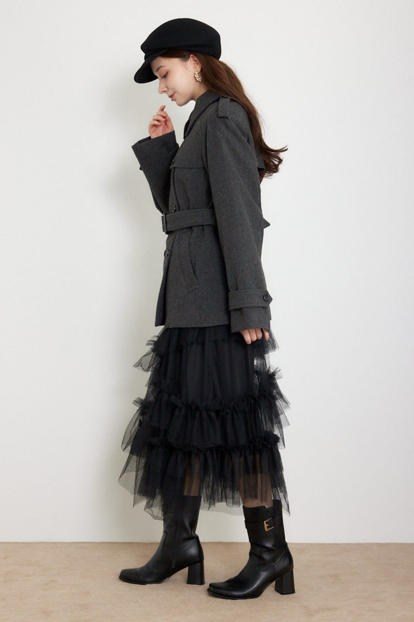 トレンチディテールショートコート GRY M