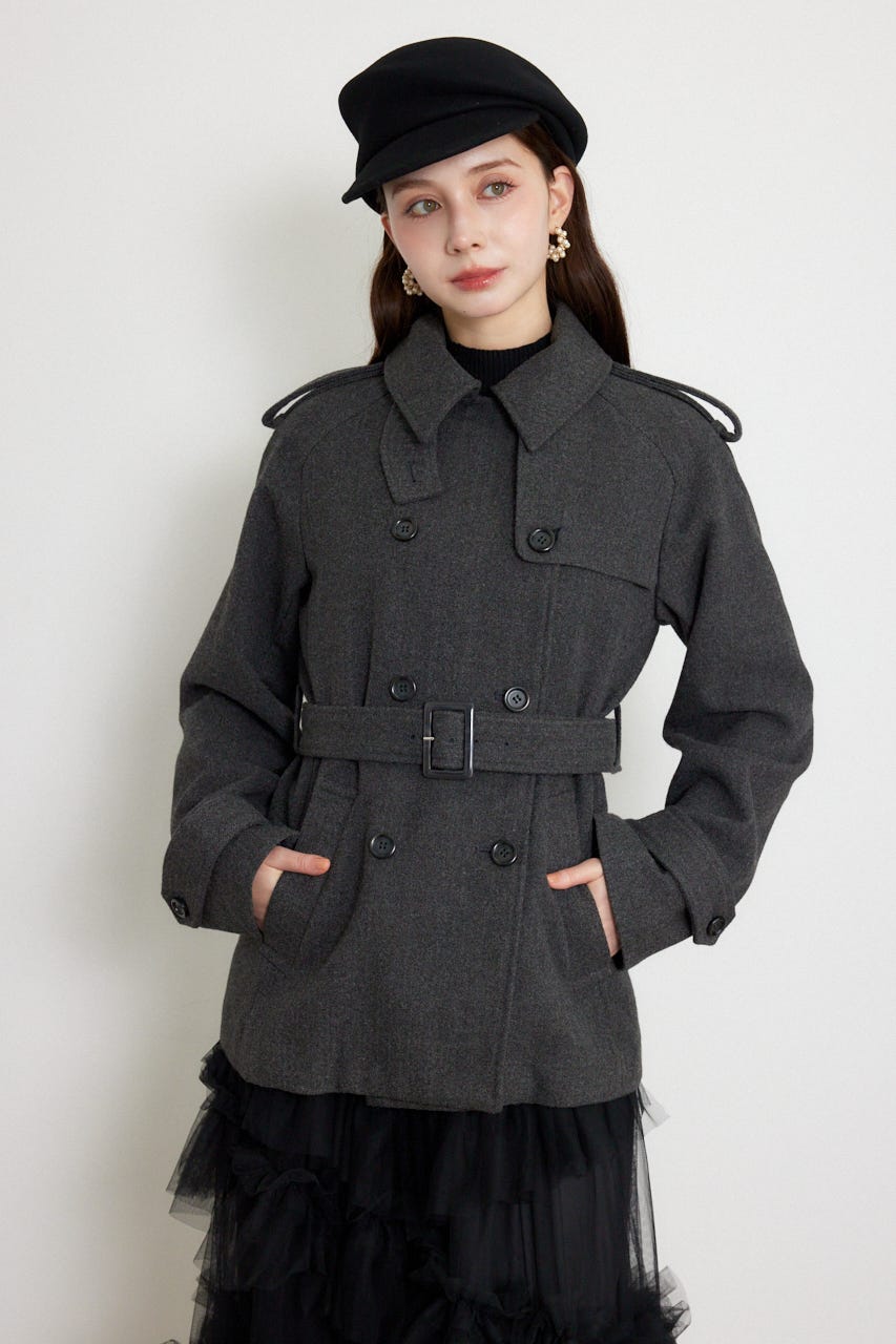 トレンチディテールショートコート GRY M