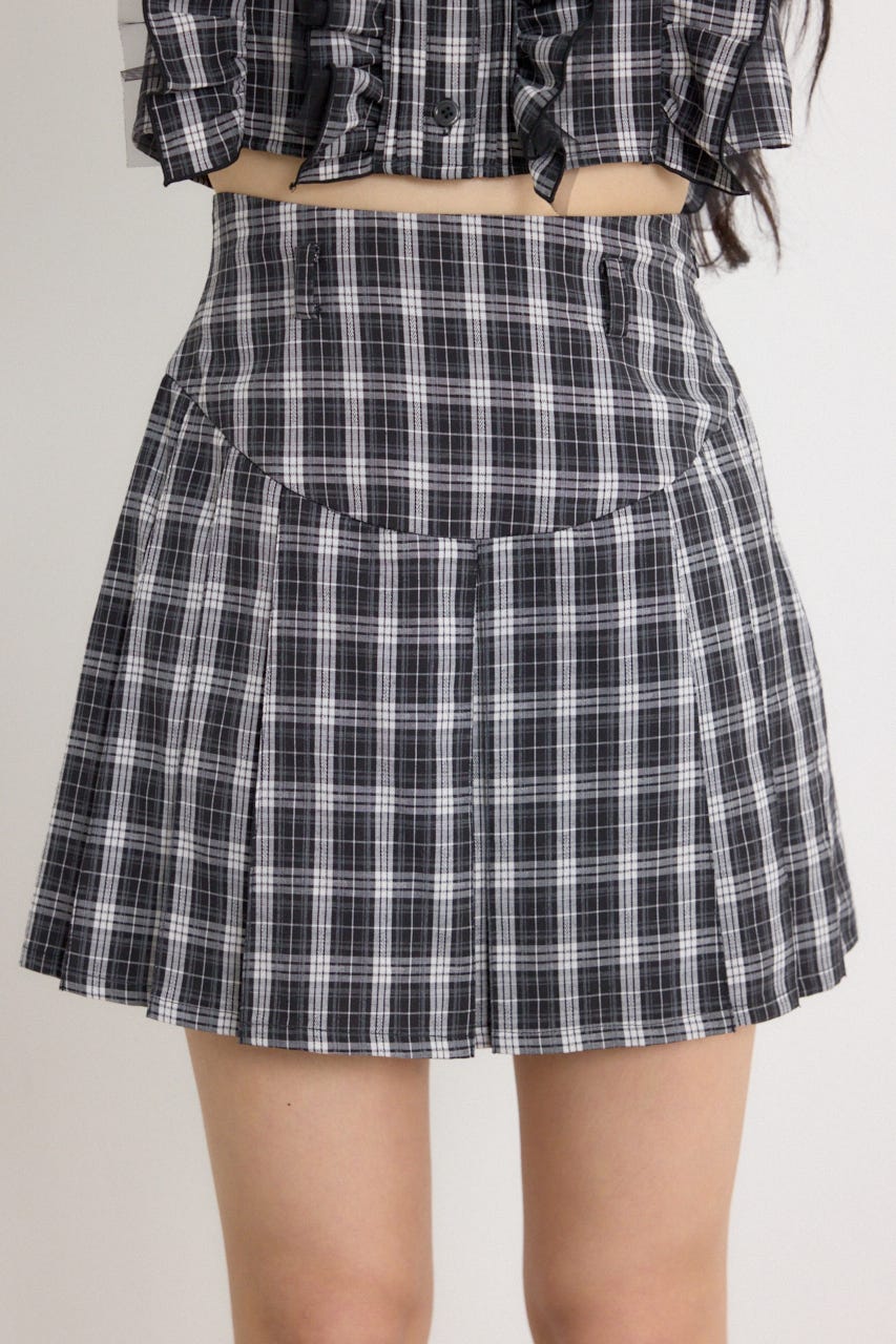 プリーツミニスコートショートパンツ 柄BLK XS