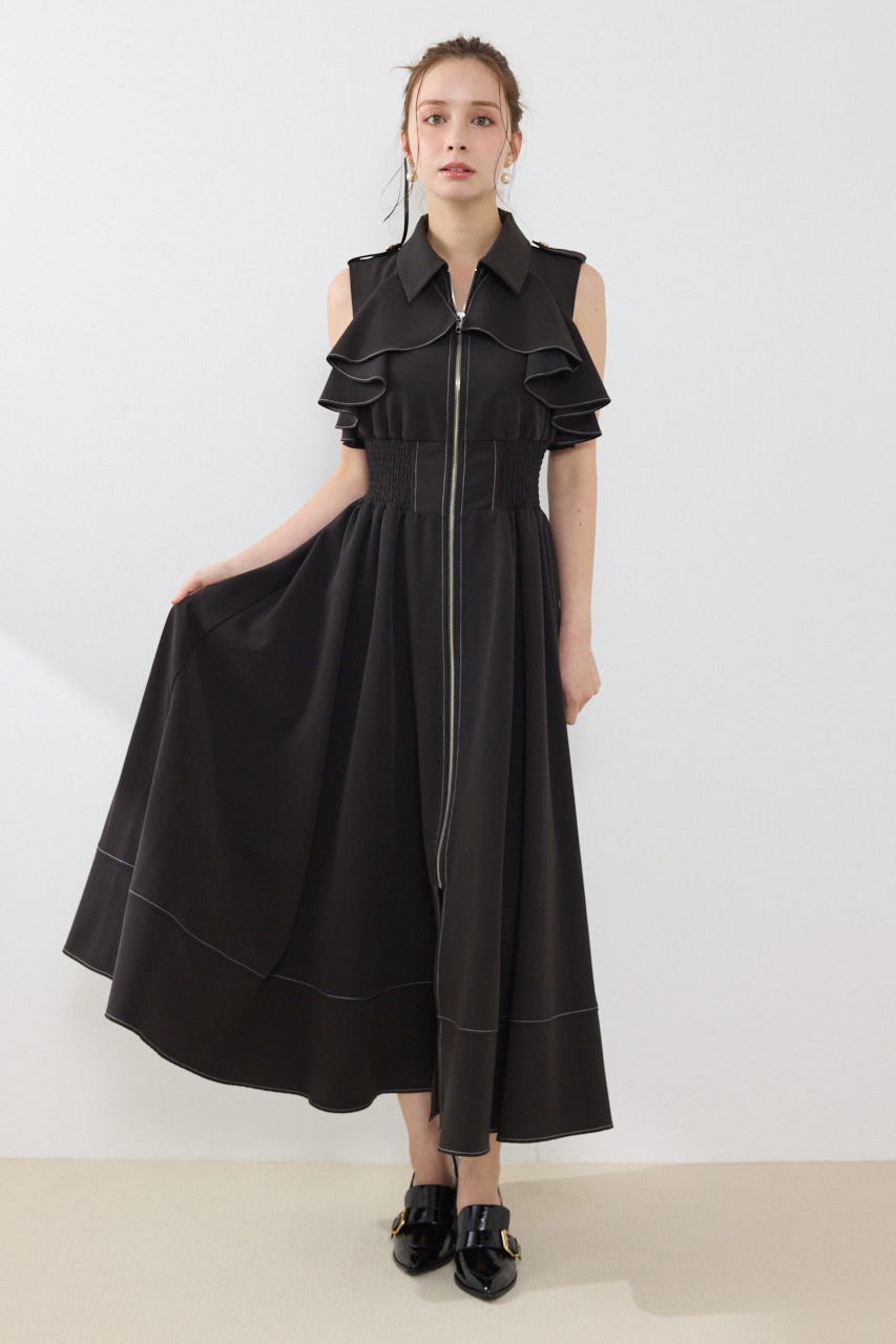 ノースリーブフリルワンピース BLK M
