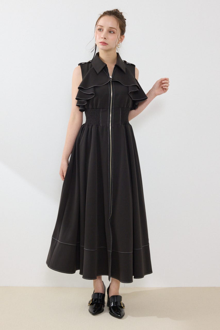 ノースリーブフリルワンピース BLK M