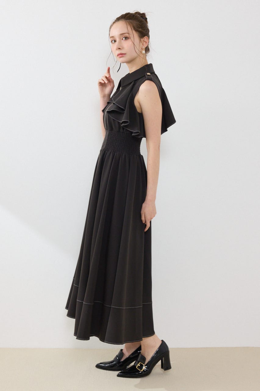 ノースリーブフリルワンピース BLK M