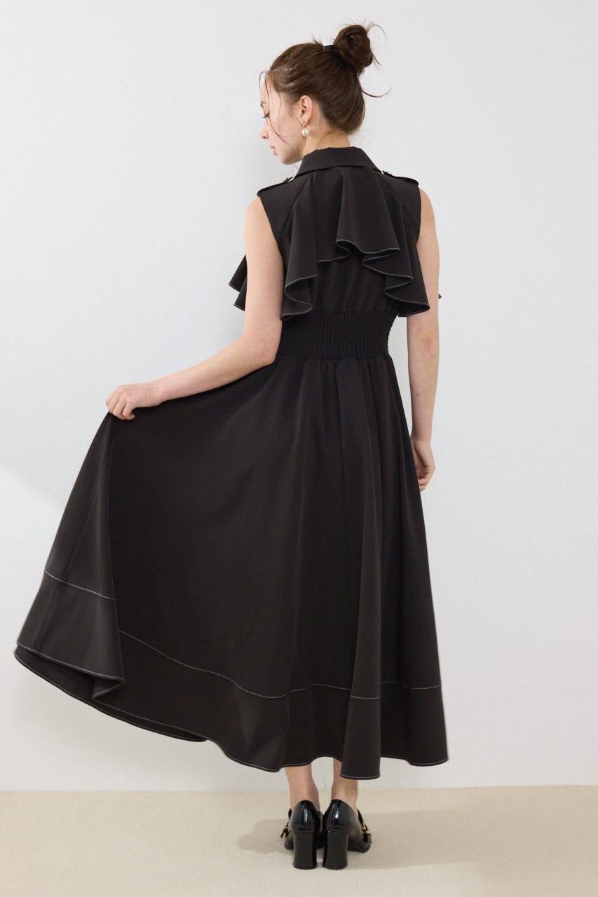 ノースリーブフリルワンピース BLK M