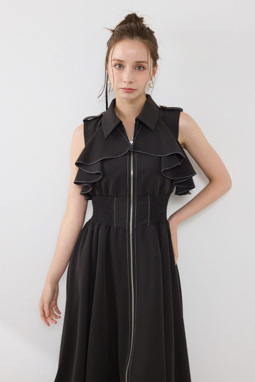 ノースリーブフリルワンピース BLK M