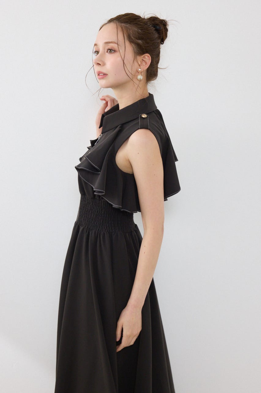 ノースリーブフリルワンピース BLK M