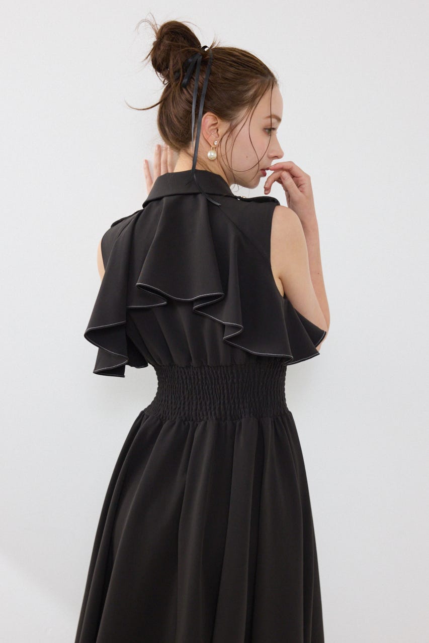 ノースリーブフリルワンピース BLK M