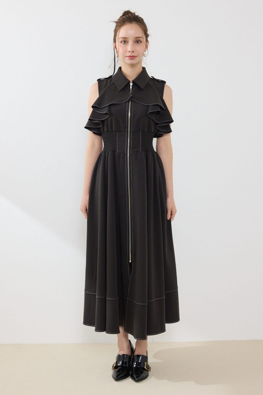ノースリーブフリルワンピース BLK M
