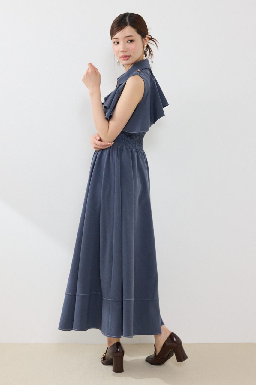 ノースリーブフリルワンピース BLU S