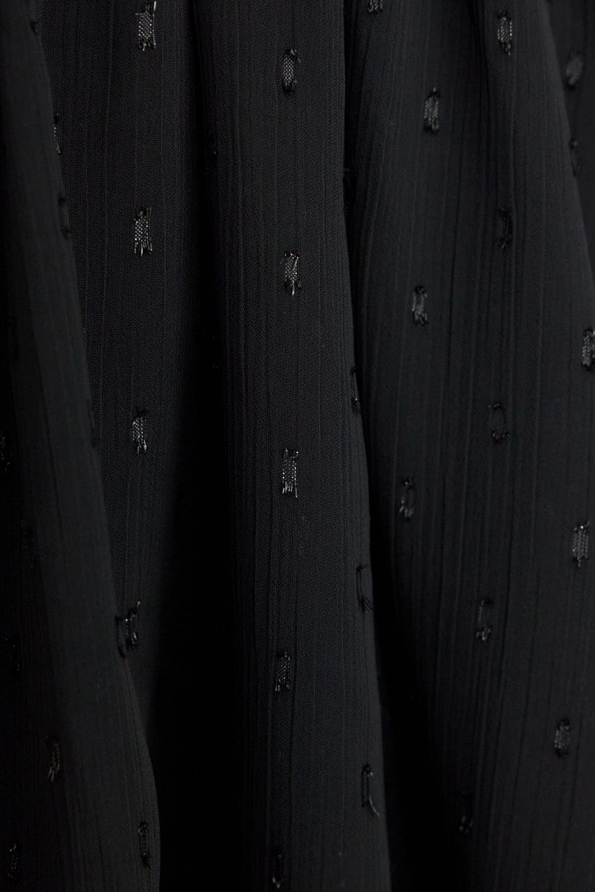 ベルト付きボリュームシフォンミニワンピース BLK S