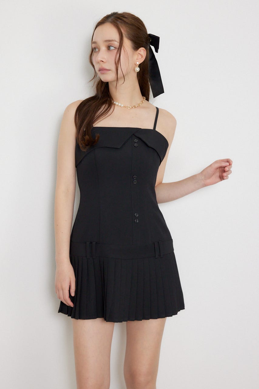 プリーツミニキャミソールワンピース BLK M