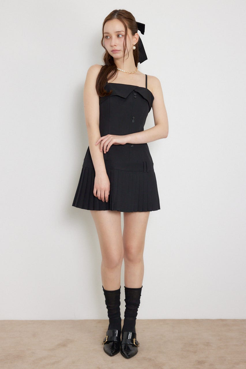 プリーツミニキャミソールワンピース BLK M