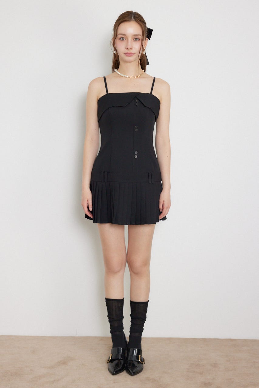 プリーツミニキャミソールワンピース BLK M