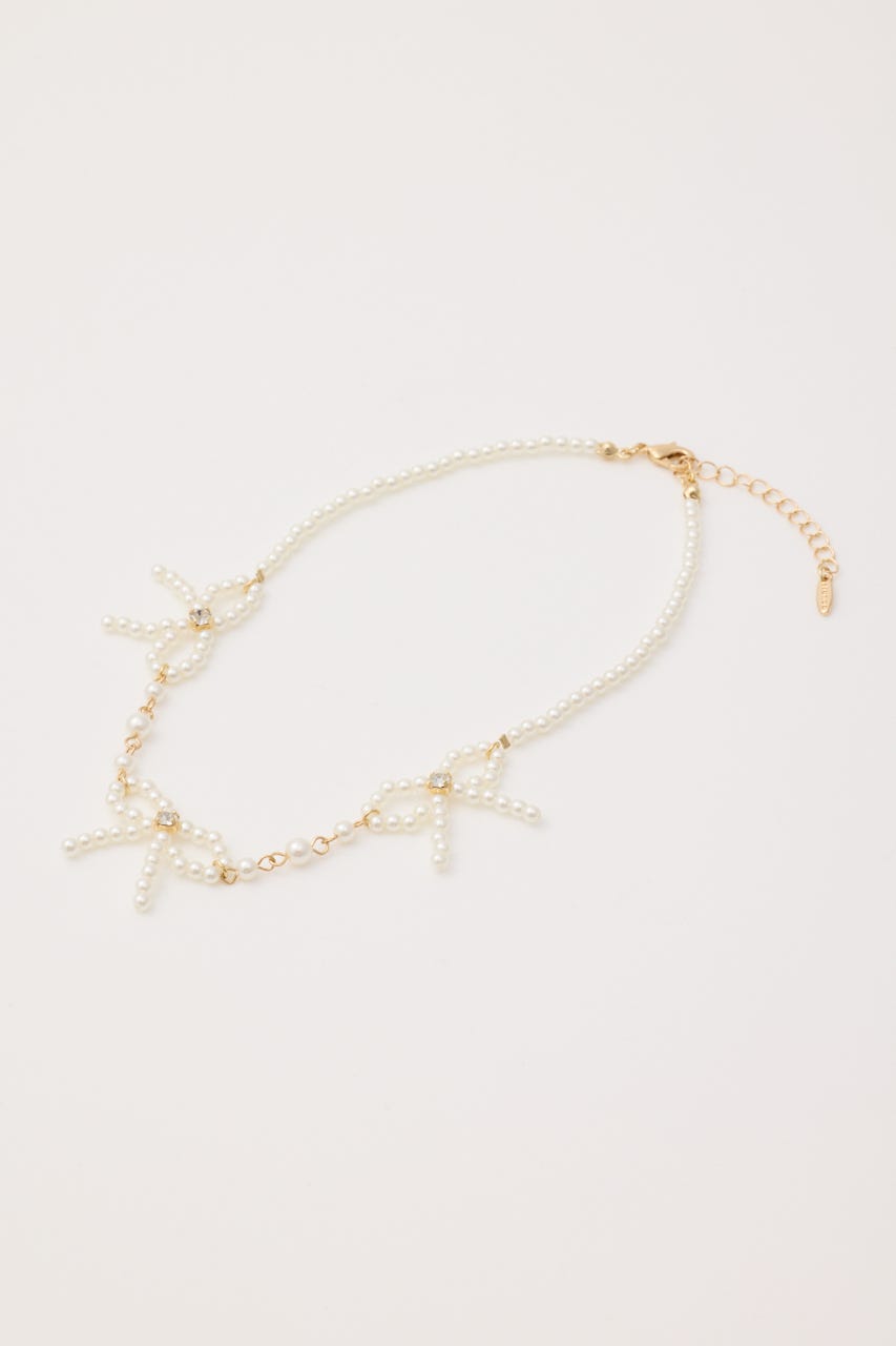 リボンデザインフェイクパールネックレス WHT FREE