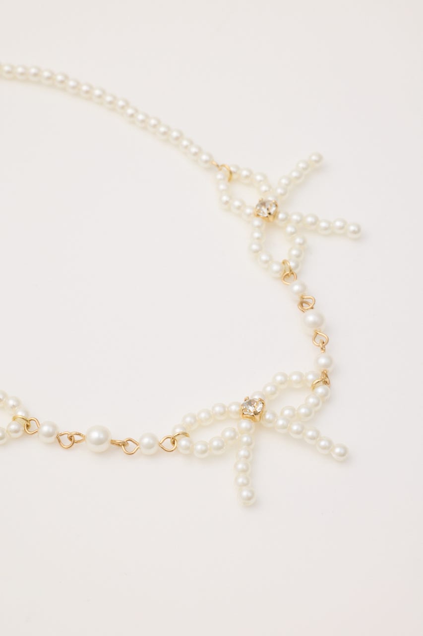 リボンデザインフェイクパールネックレス WHT FREE