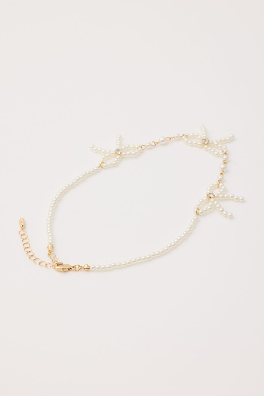リボンデザインフェイクパールネックレス WHT FREE