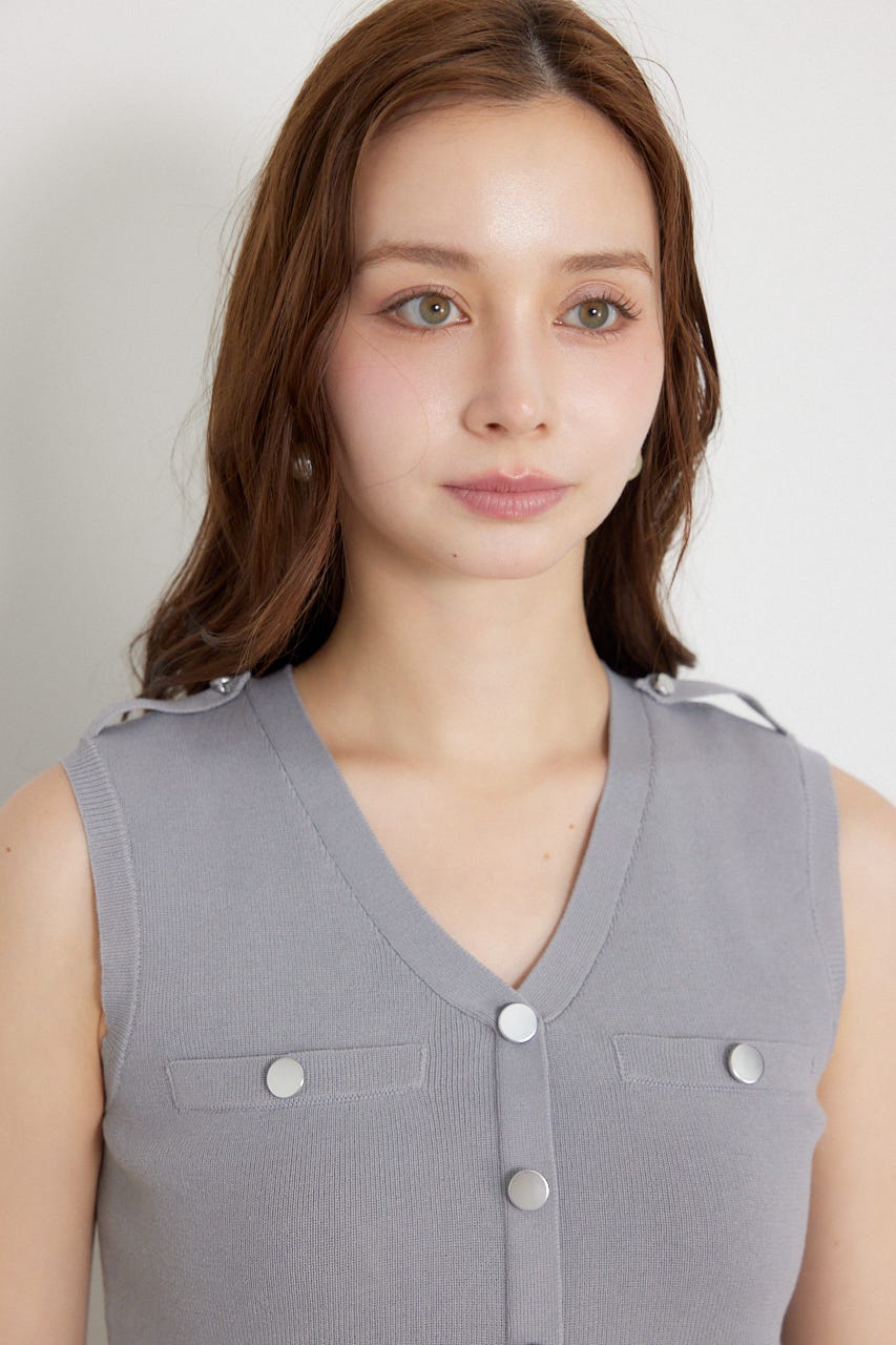 ゴールドボタンペプラムニットトップス GRY FREE