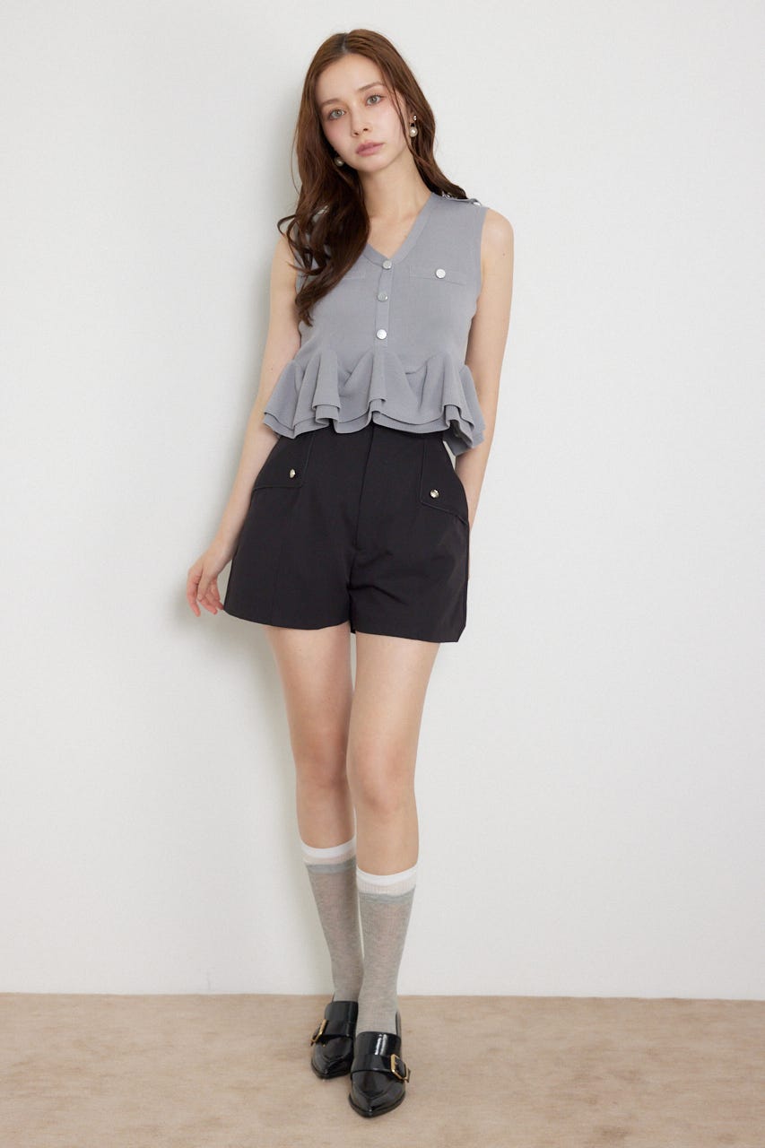 ゴールドボタンペプラムニットトップス GRY FREE