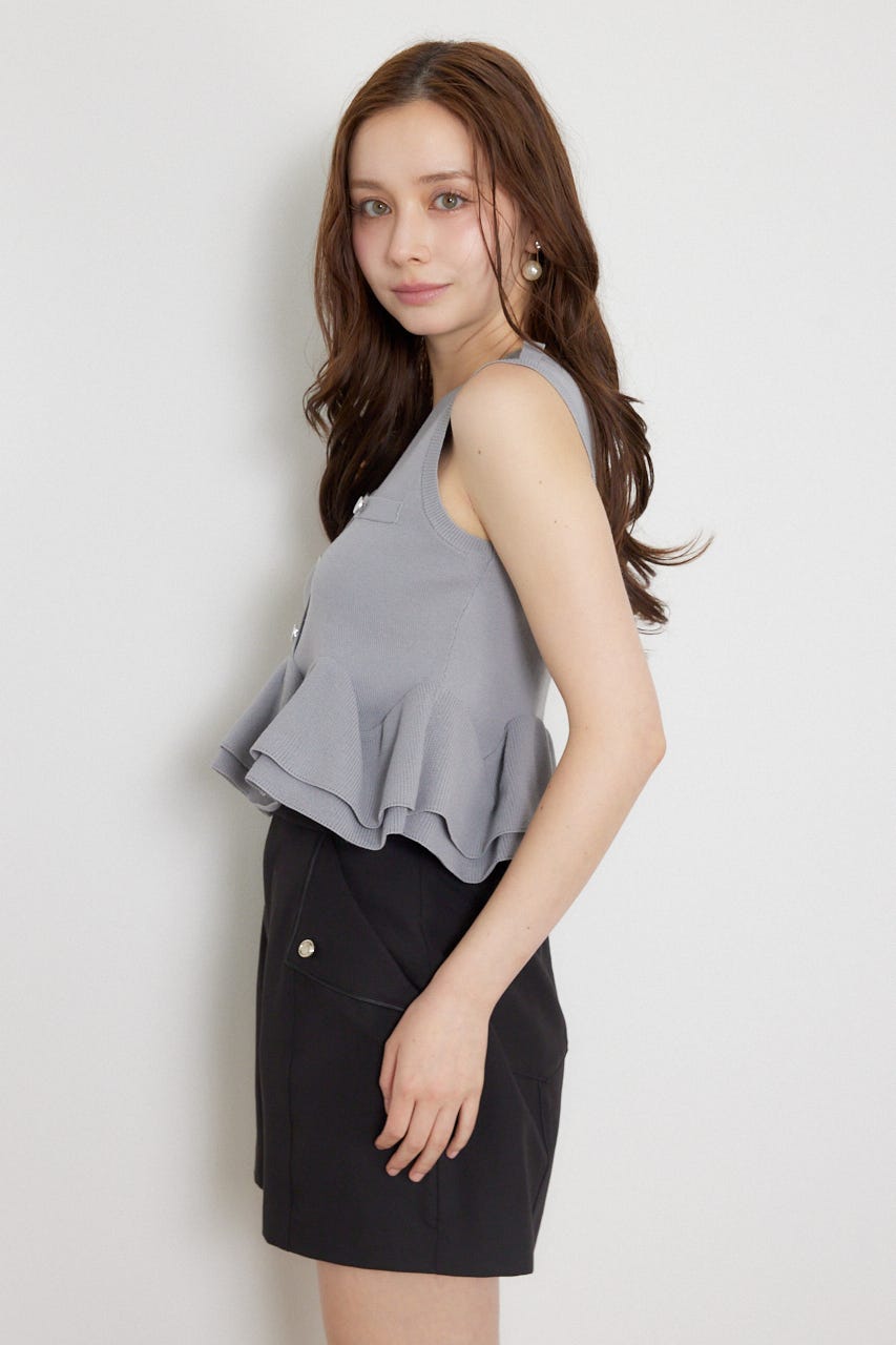 ゴールドボタンペプラムニットトップス GRY FREE