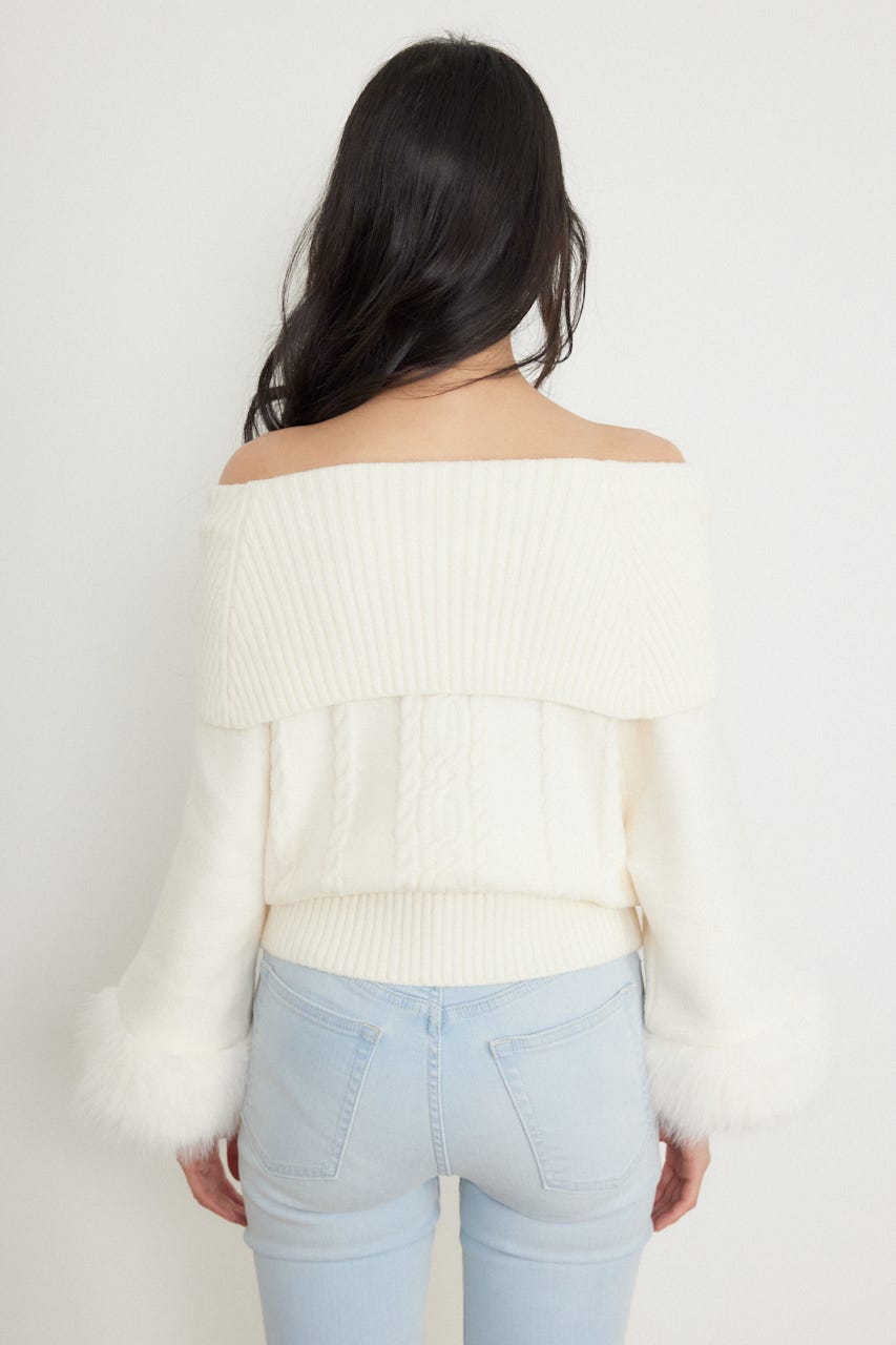 ポンチョライクオフショルニットトップス WHT FREE
